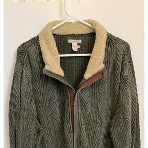 Carbon 2 Cobalt Timberline Cable Knit Cardigan Men's XXL Green Sherpa Snap Zip
